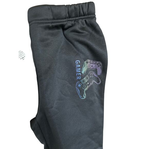 2pc. Fleece Hoodie & Sweatpants, Black, Metallic "Gamers", Boys Teen Size 16Y - Picture 6 of 10